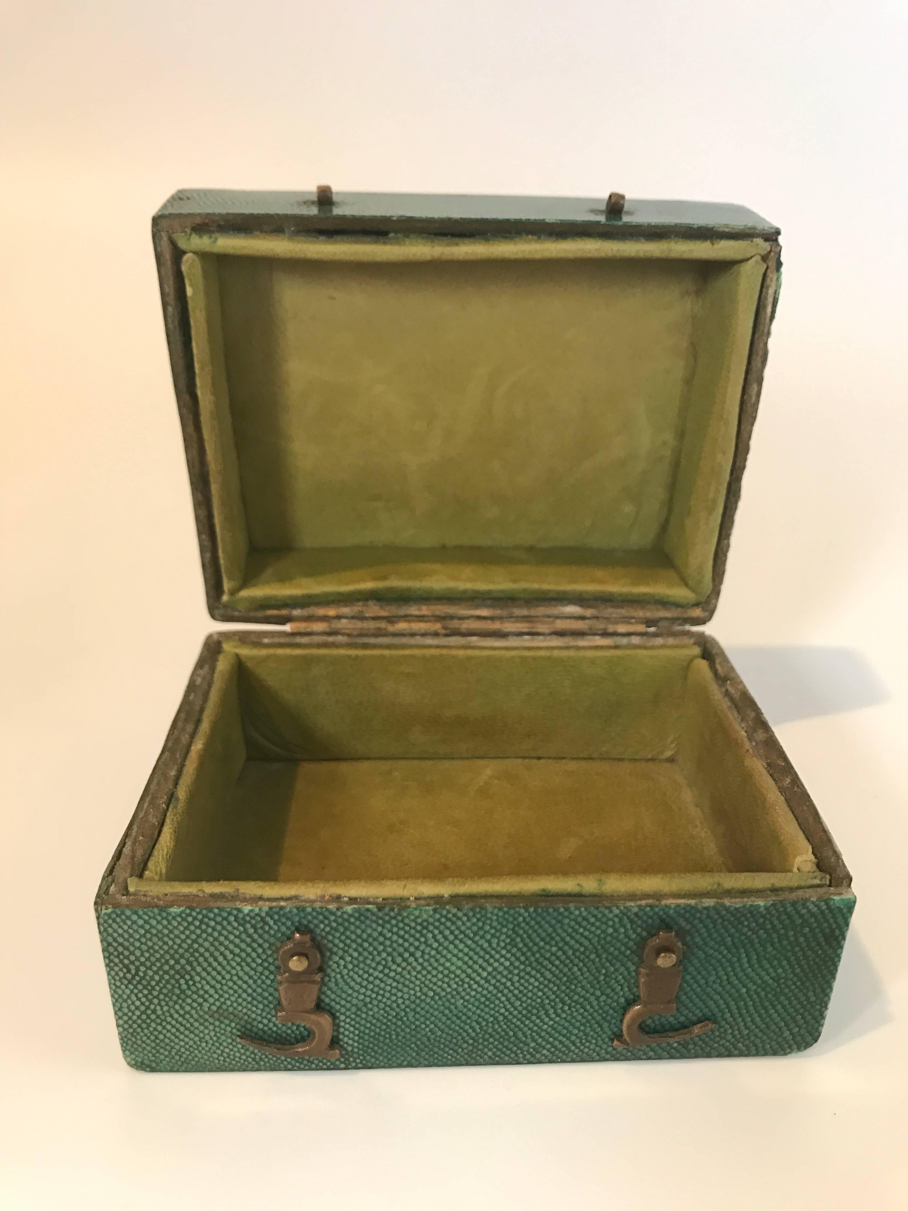 18th Century and Earlier 18th Century Shagreen Box with Green Leather Interior For Sale