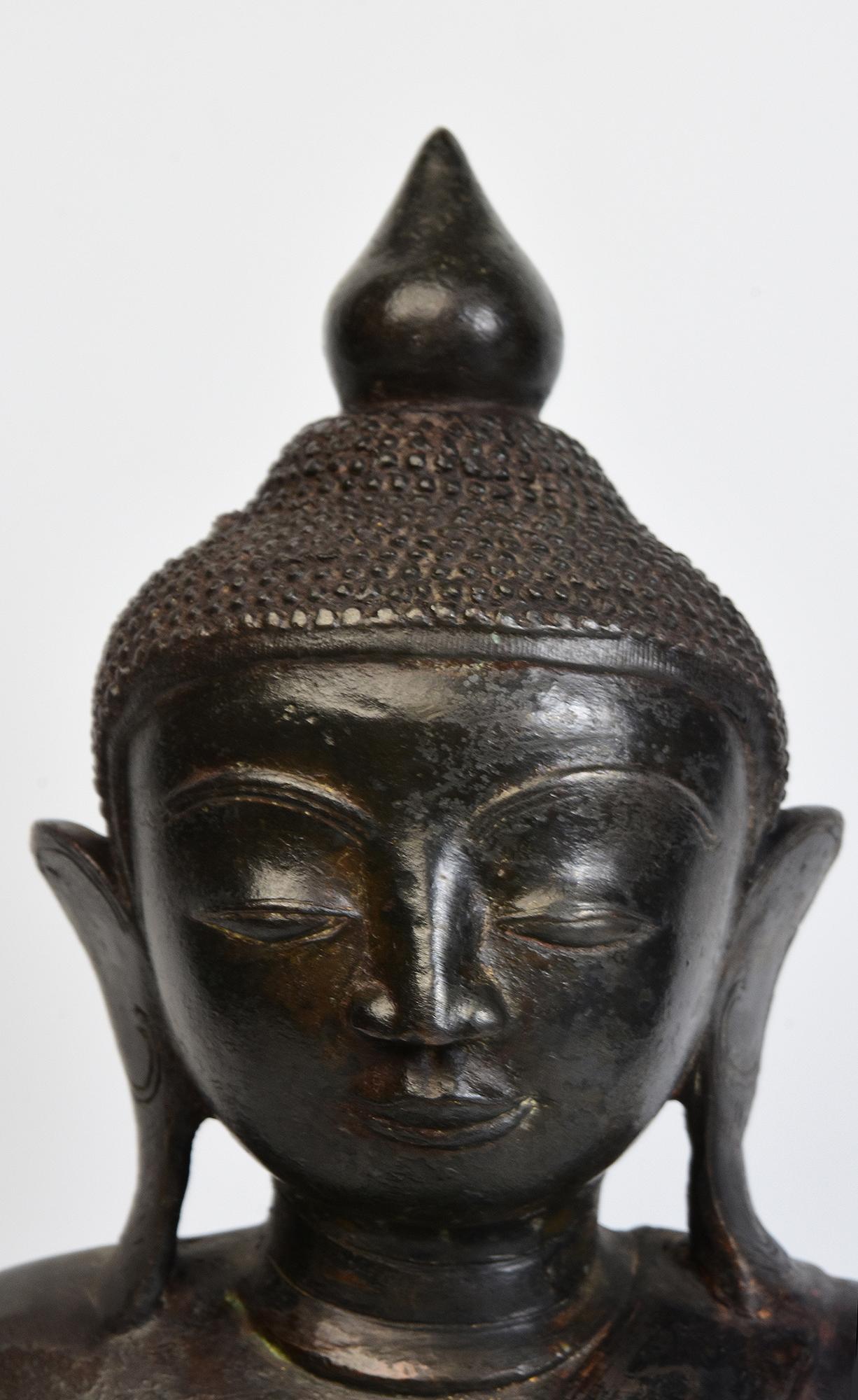 Metalwork 18th Century, Shan, Antique Burmese Bronze Seated Buddha For Sale