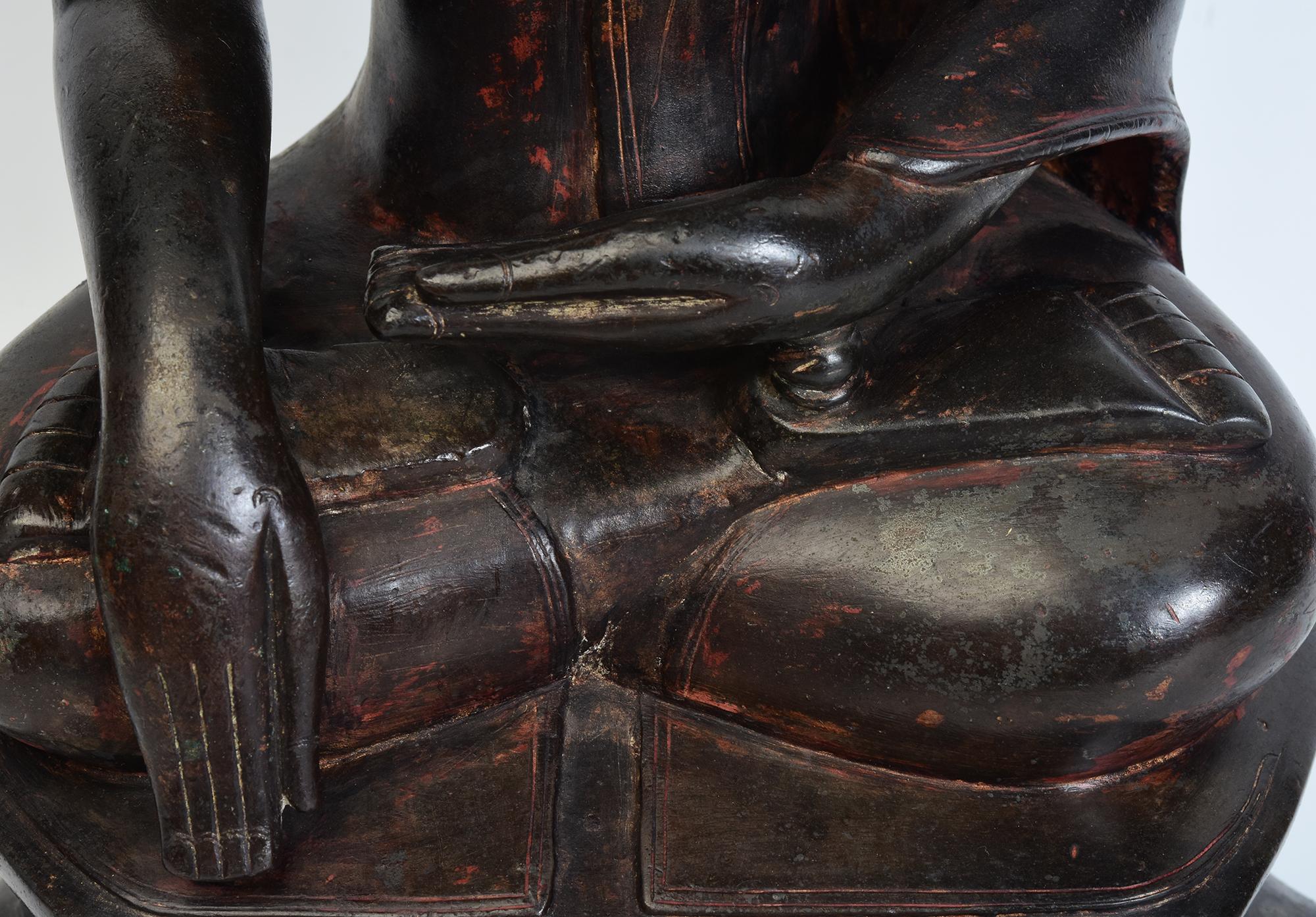 18th Century and Earlier 18th Century, Shan, Antique Burmese Bronze Seated Buddha For Sale