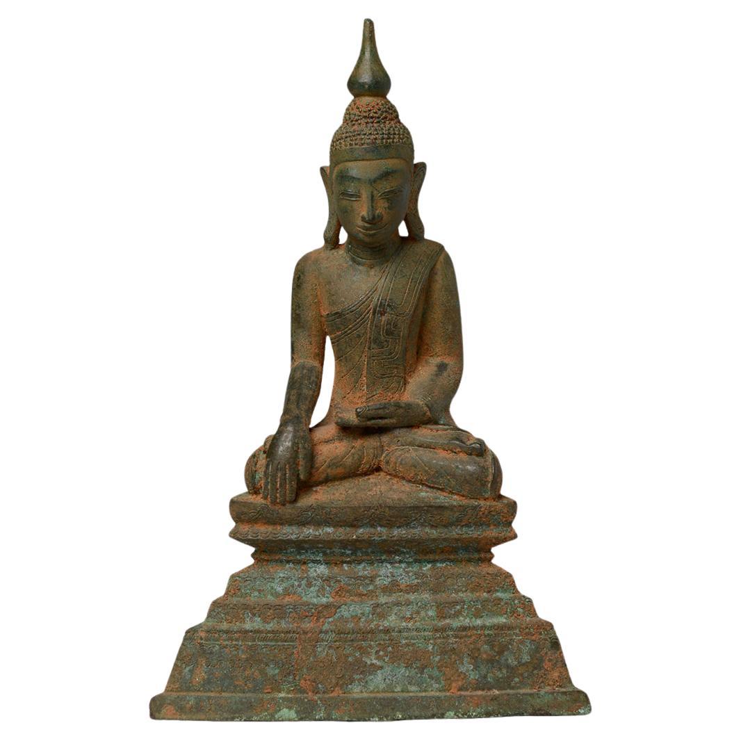18th Century, Shan, Antique Burmese Bronze Seated Buddha