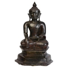 18th Century, Shan, Antique Burmese Bronze Seated Buddha