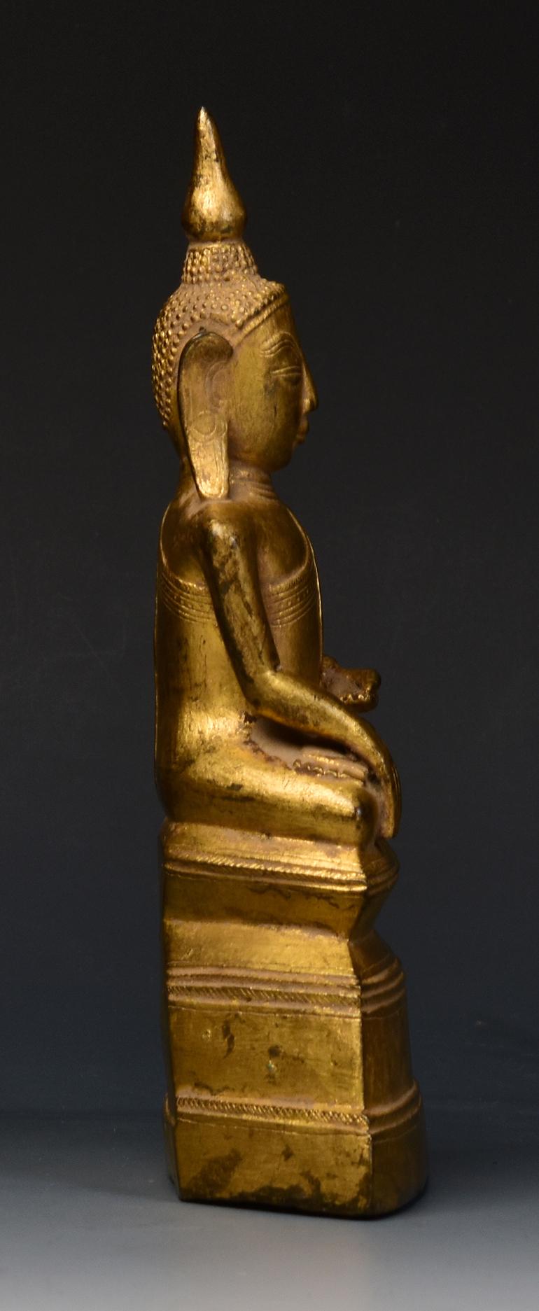 18th Century, Shan, Antique Burmese Bronze Seated Buddha with Gilded Gold 6