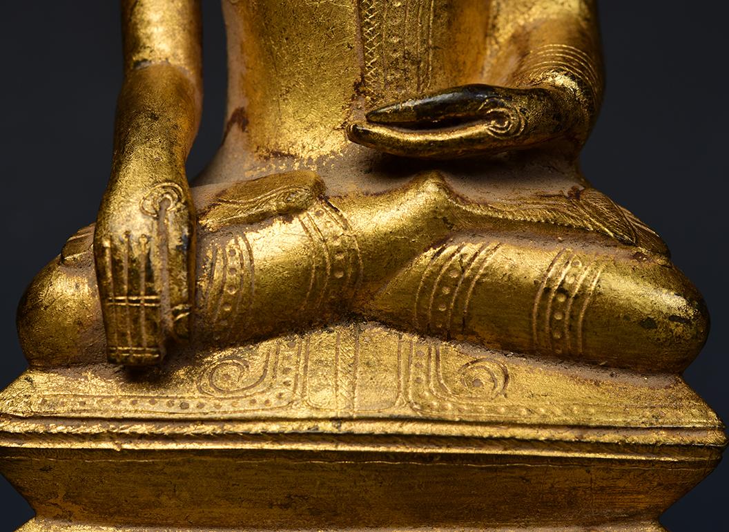 18th Century and Earlier 18th Century, Shan, Antique Burmese Bronze Seated Buddha with Gilded Gold