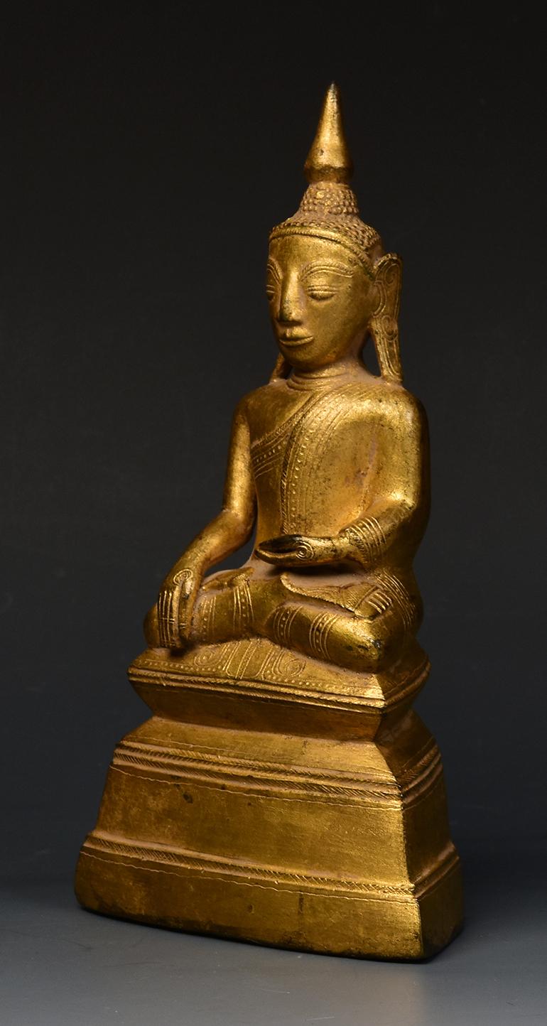 18th Century, Shan, Antique Burmese Bronze Seated Buddha with Gilded Gold 2