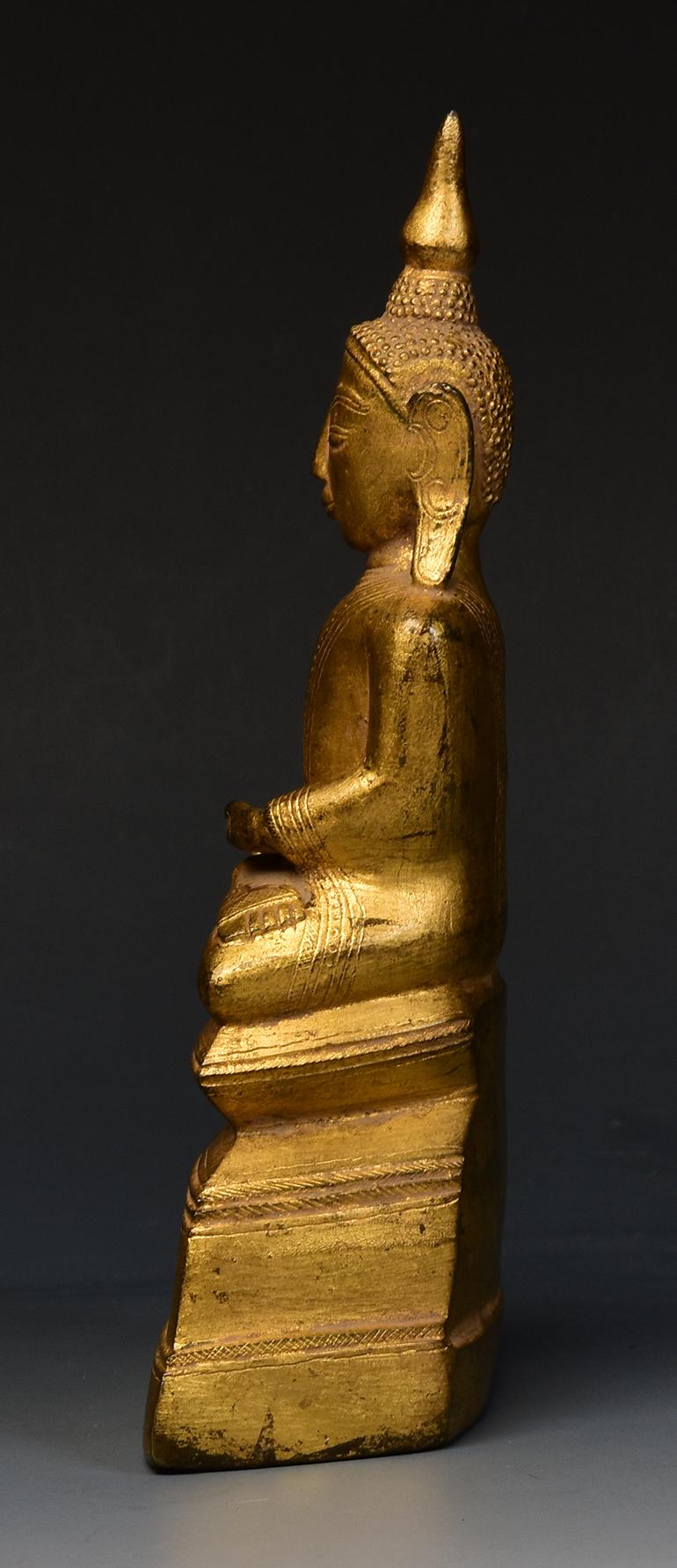 18th Century, Shan, Antique Burmese Bronze Seated Buddha with Gilded Gold 3
