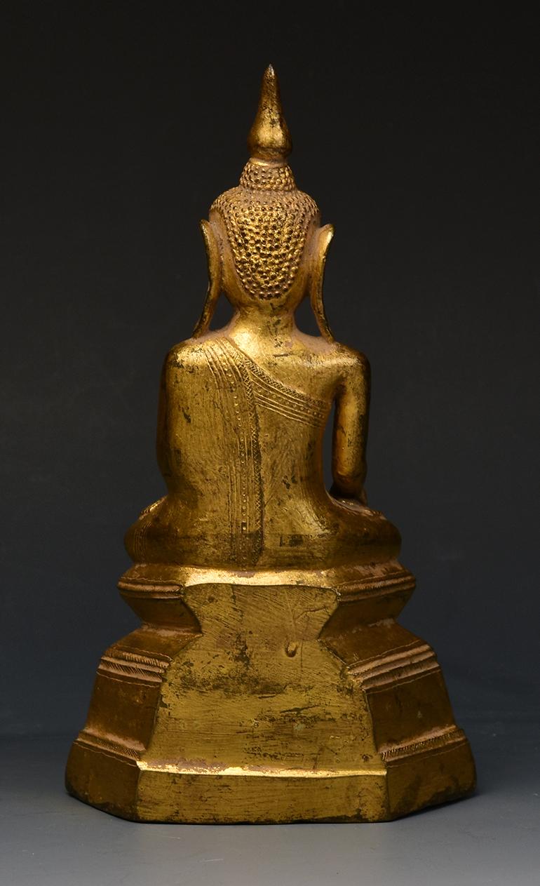 18th Century, Shan, Antique Burmese Bronze Seated Buddha with Gilded Gold 4