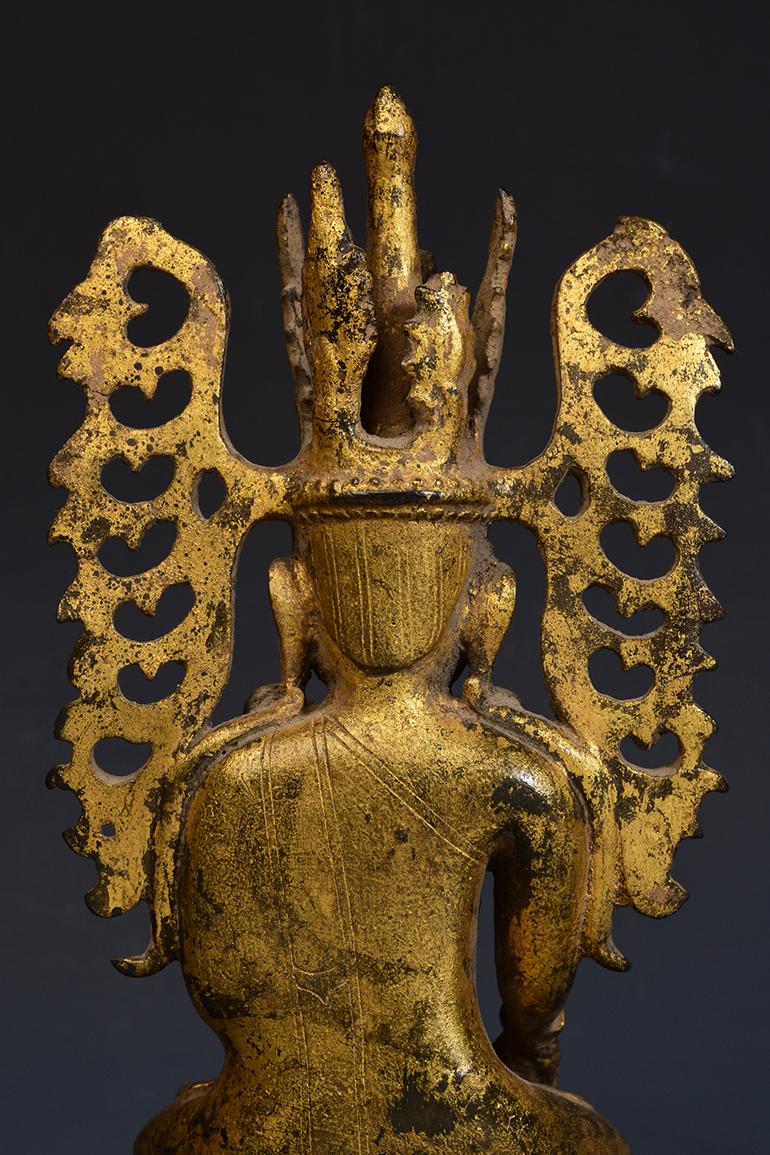 18th Century, Shan, Antique Burmese Bronze Seated Crowned Buddha 5