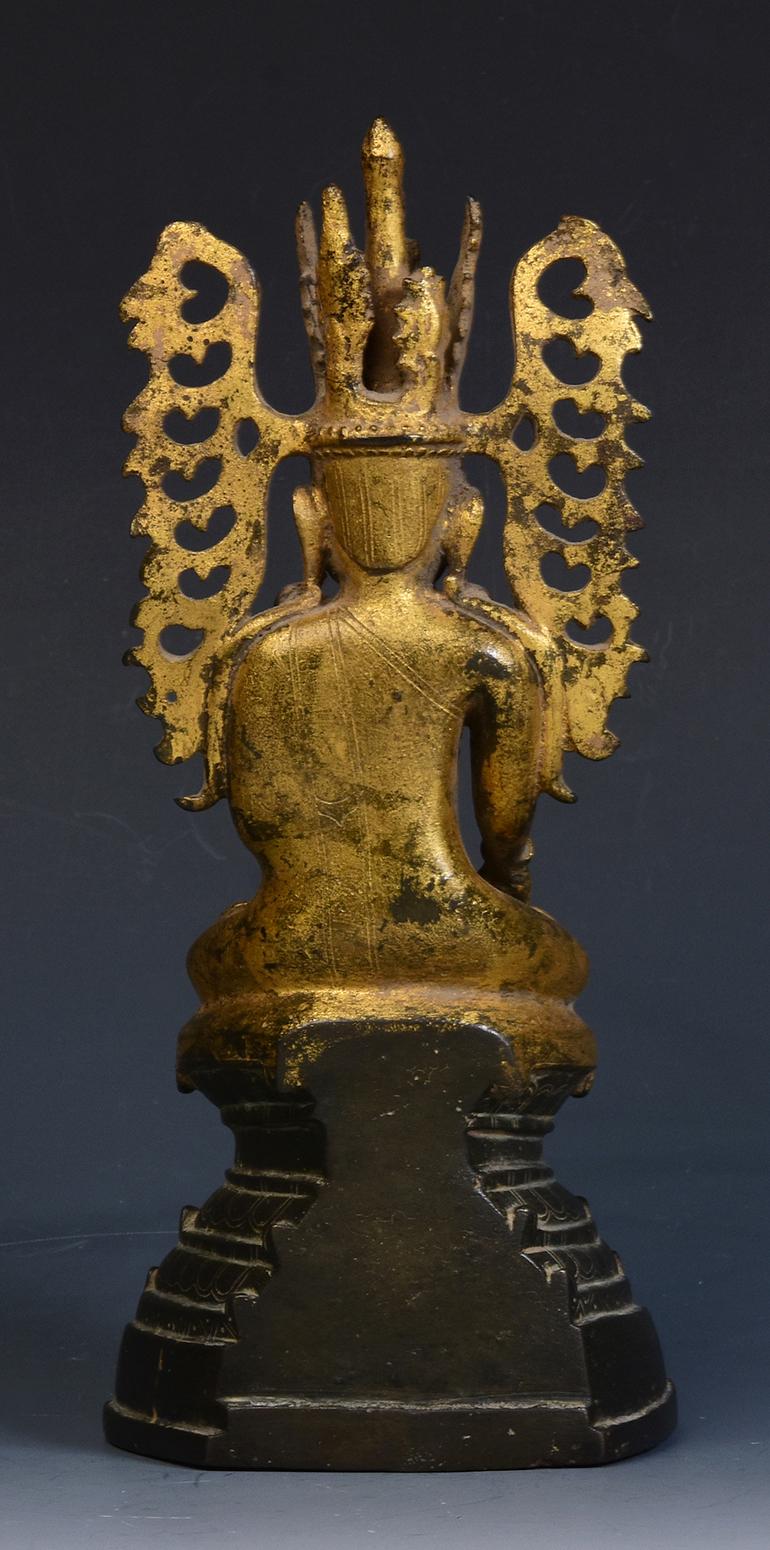 18th Century, Shan, Antique Burmese Bronze Seated Crowned Buddha 4