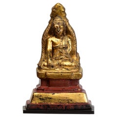18. Jahrhundert, Shan, antiker burmesischer lackierter sitzender Buddha, bewahrt von Naga