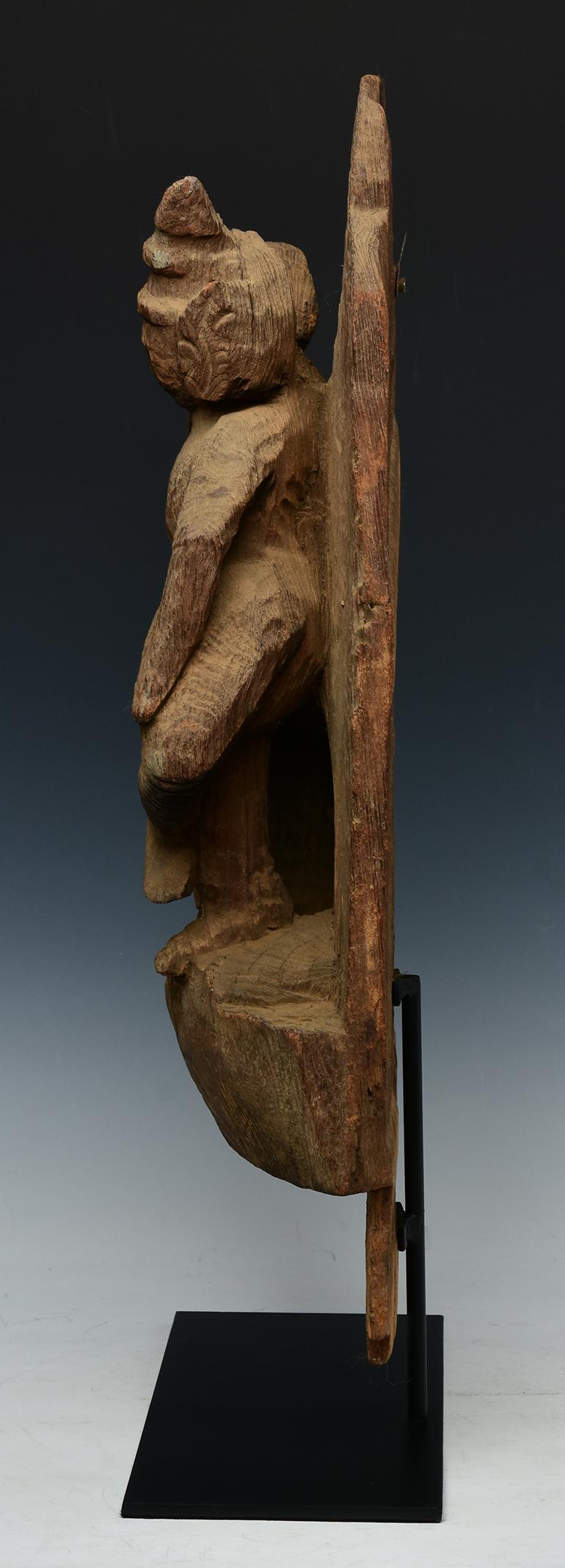 18th Century, Shan, Antique Burmese Wood Carved Dancers Panel For Sale 4