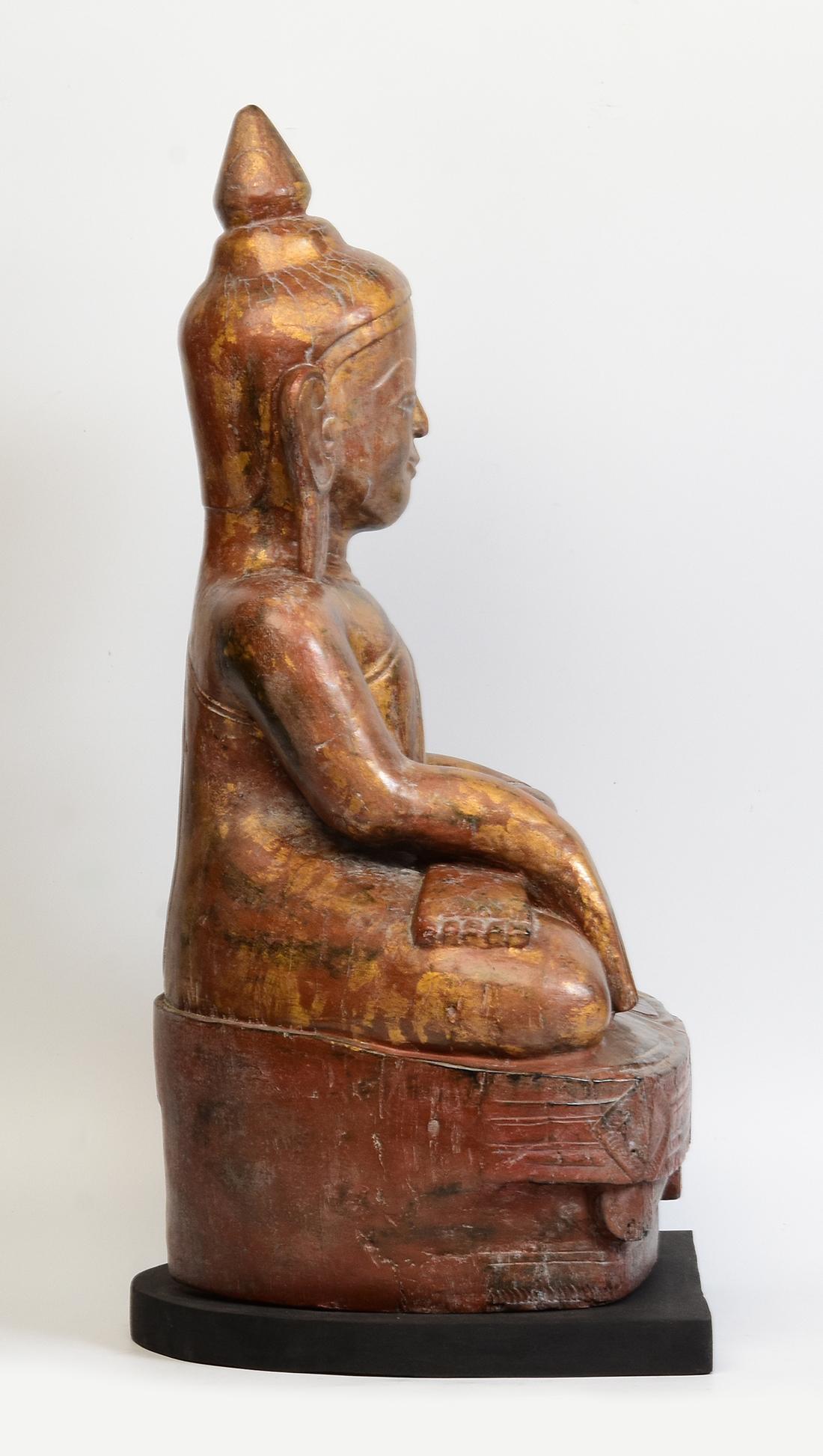 18th Century, Shan, Antique Burmese Wooden Seated Buddha For Sale 6