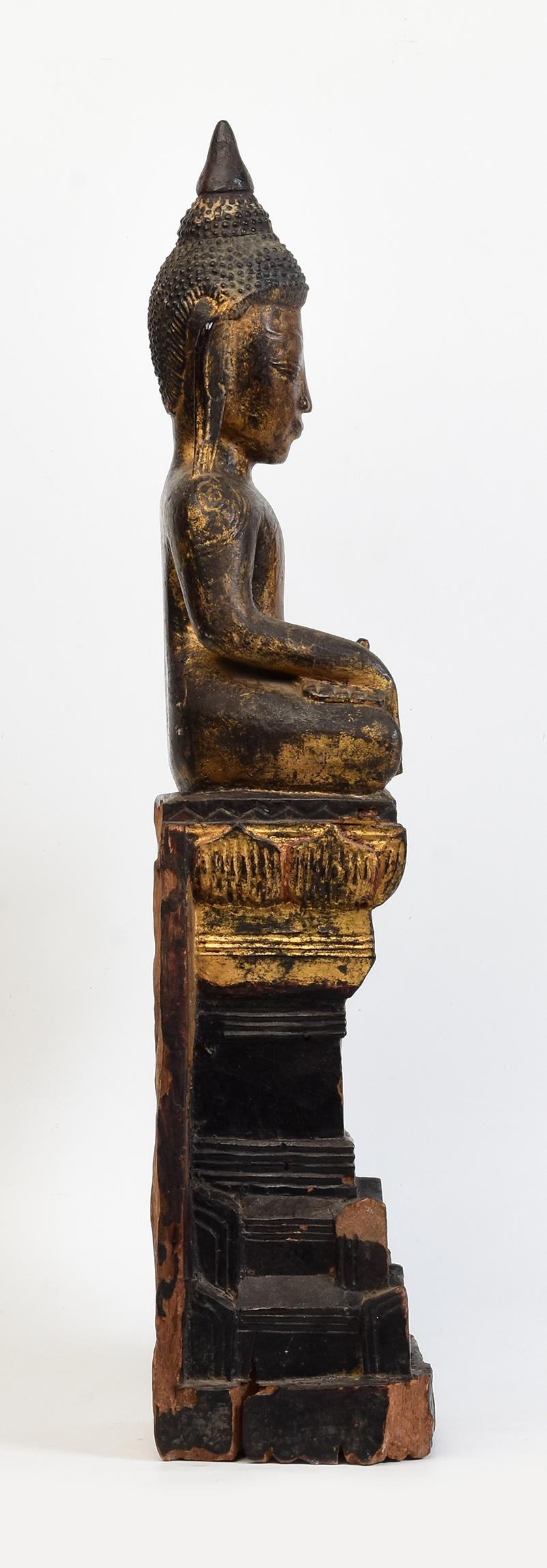 18th Century, Shan, Antique Burmese Wooden Seated Buddha For Sale 6