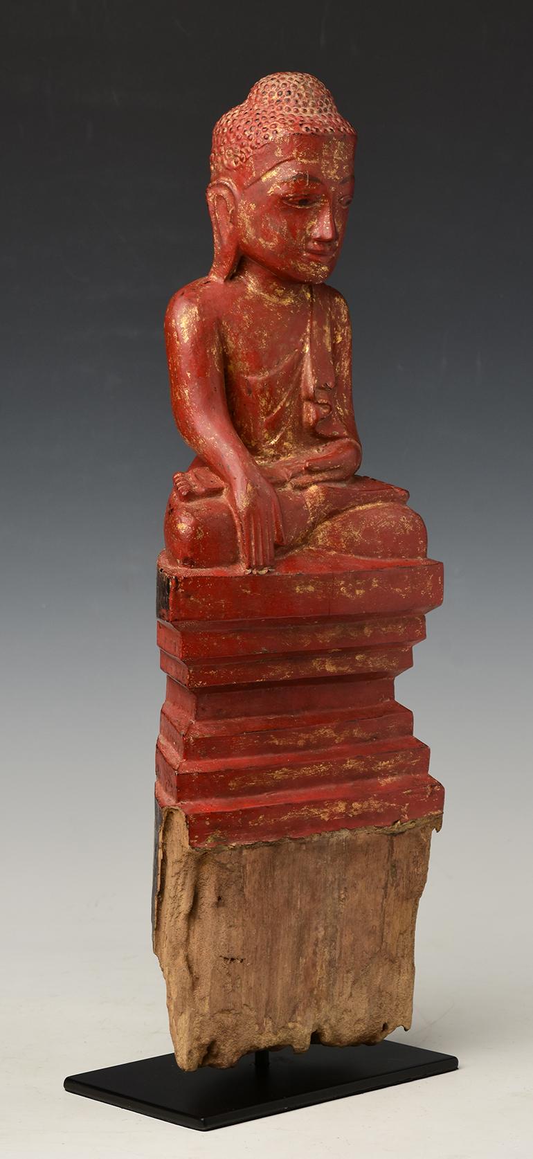 18th Century, Shan, Antique Burmese Wooden Seated Buddha 7