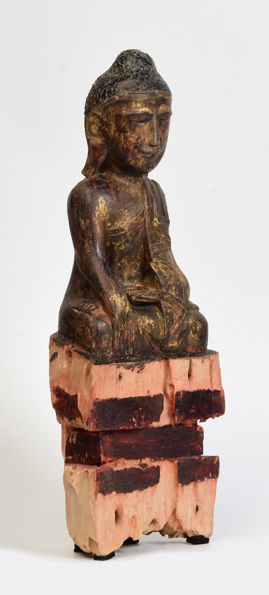 18th Century, Shan, Antique Burmese Wooden Seated Buddha For Sale 7
