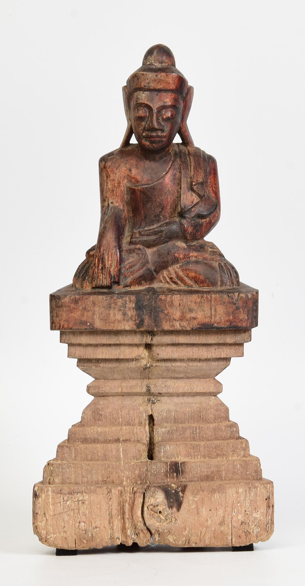 18th Century, Shan, Antique Burmese Wooden Seated Buddha For Sale 7