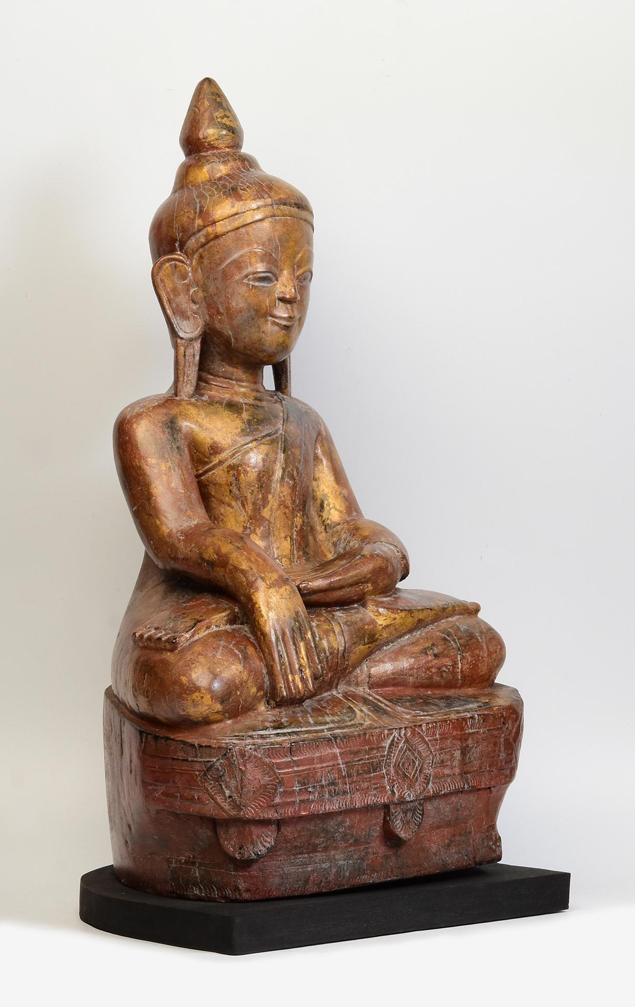18th Century, Shan, Antique Burmese Wooden Seated Buddha For Sale 7