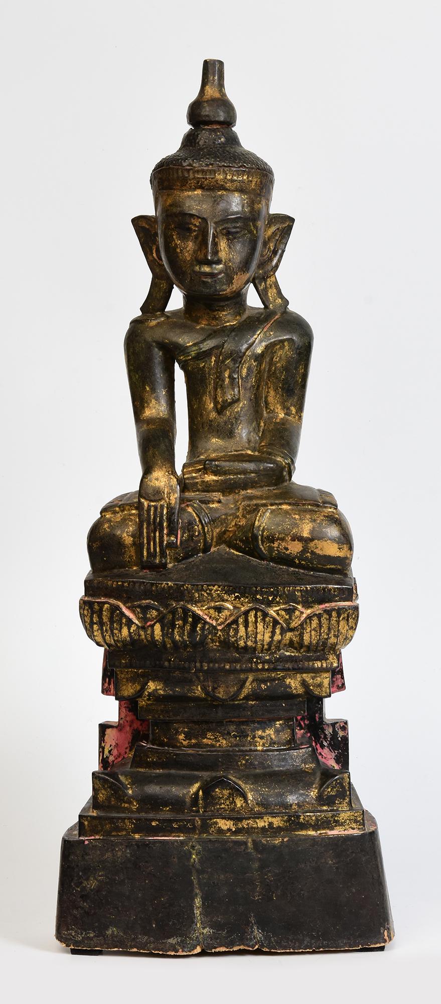 18th Century, Shan, Antique Burmese Wooden Seated Buddha For Sale 8