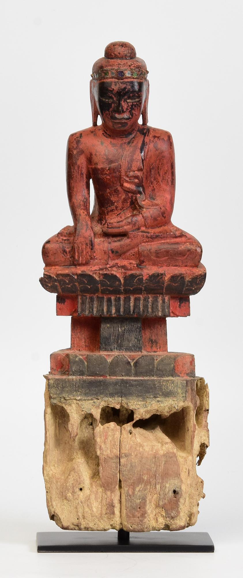 18th Century, Shan, Antique Burmese Wooden Seated Buddha For Sale 8