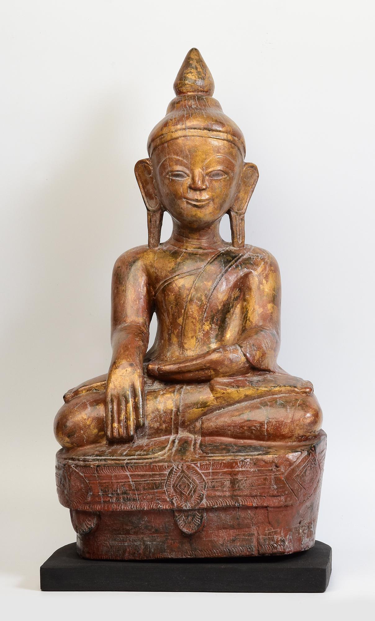 18th Century, Shan, Antique Burmese Wooden Seated Buddha For Sale 8