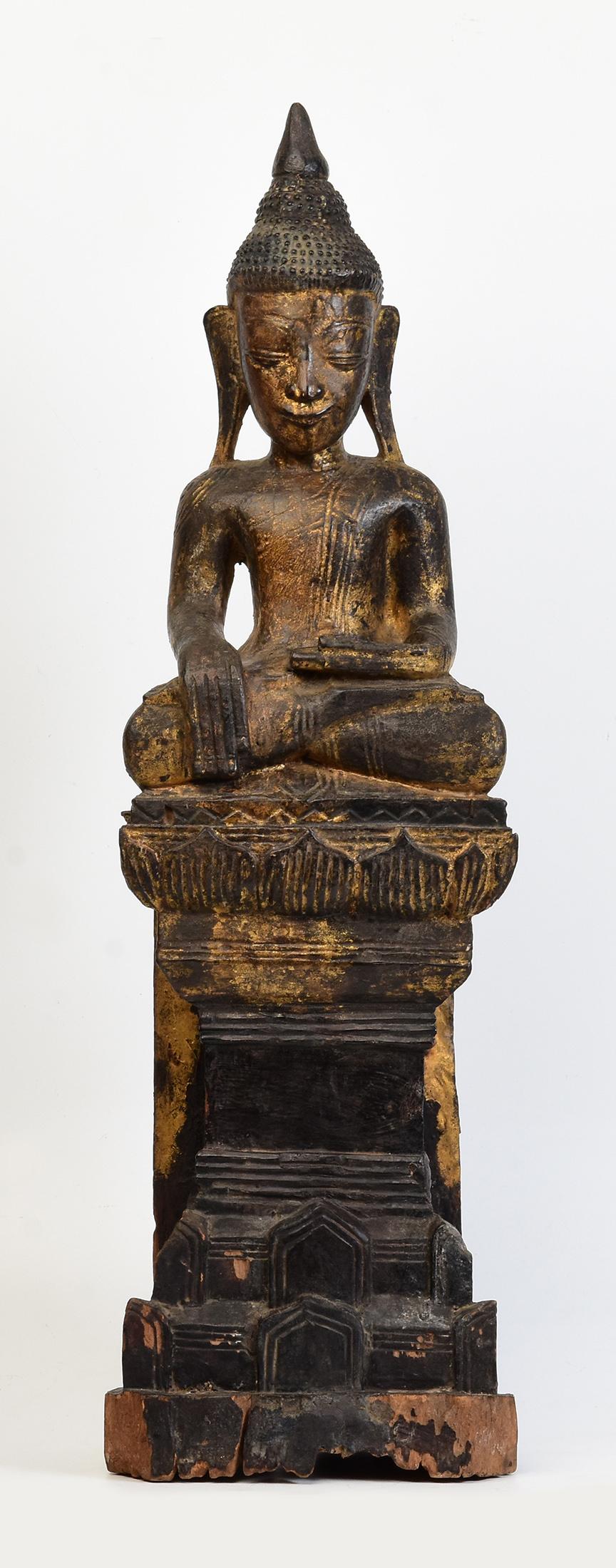 18th Century, Shan, Antique Burmese Wooden Seated Buddha For Sale 8