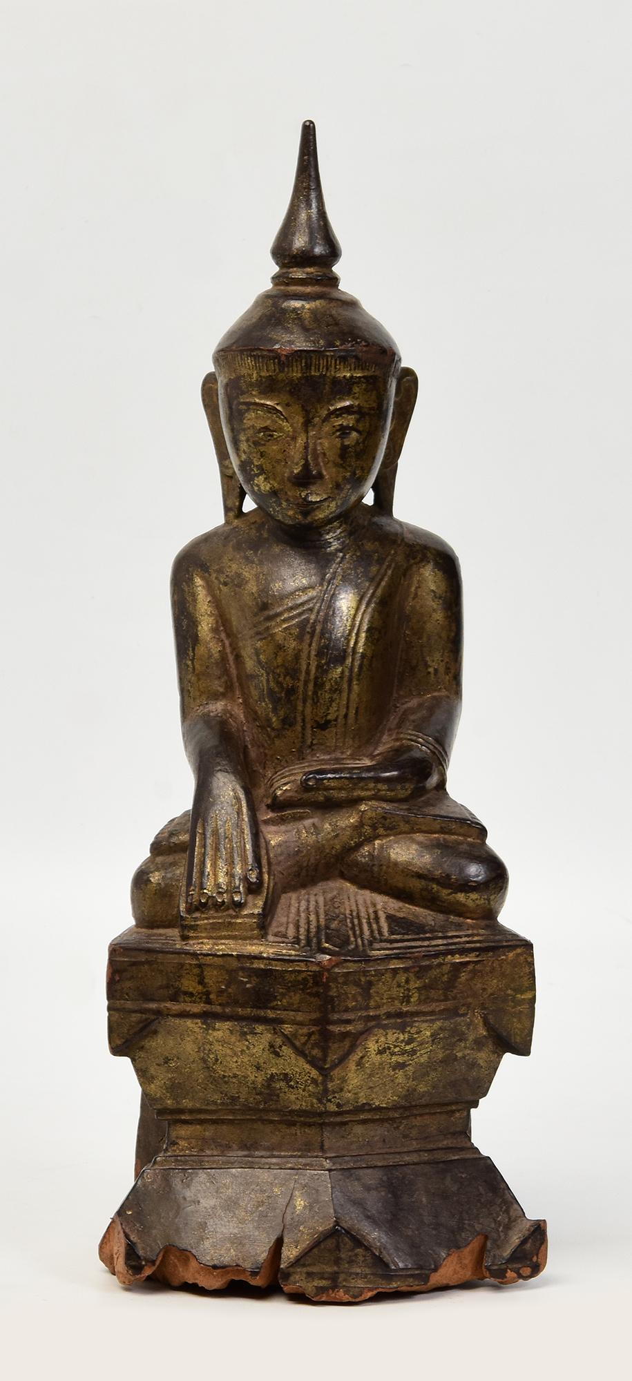 18. Jahrhundert, Shan, antiker burmesischer sitzender Buddha aus Holz 7