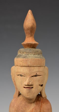 18th Century, Shan, Antique Burmese Wooden Seated Buddha