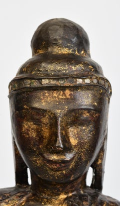 18th Century, Shan, Antique Burmese Wooden Seated Buddha