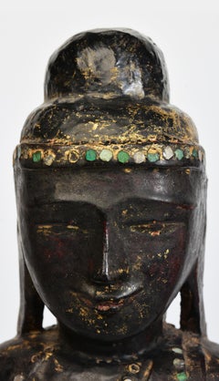 18th Century, Shan, Antique Burmese Wooden Seated Buddha
