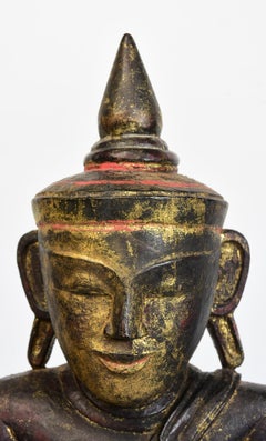 18th Century, Shan, Antique Burmese Wooden Seated Buddha