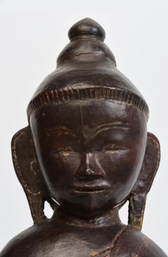 18. Jahrhundert, Shan, antiker burmesischer sitzender Buddha aus Holz