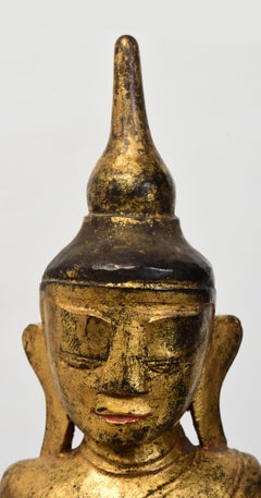 18th Century, Shan, Antique Burmese Wooden Seated Buddha