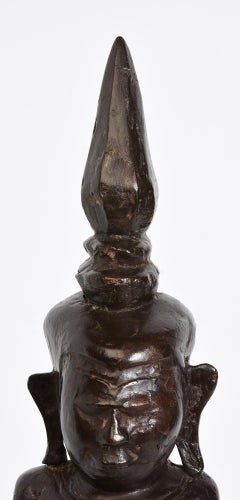 18th Century, Shan, Antique Burmese Wooden Seated Buddha
