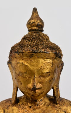18th Century, Shan, Antique Burmese Wooden Seated Buddha