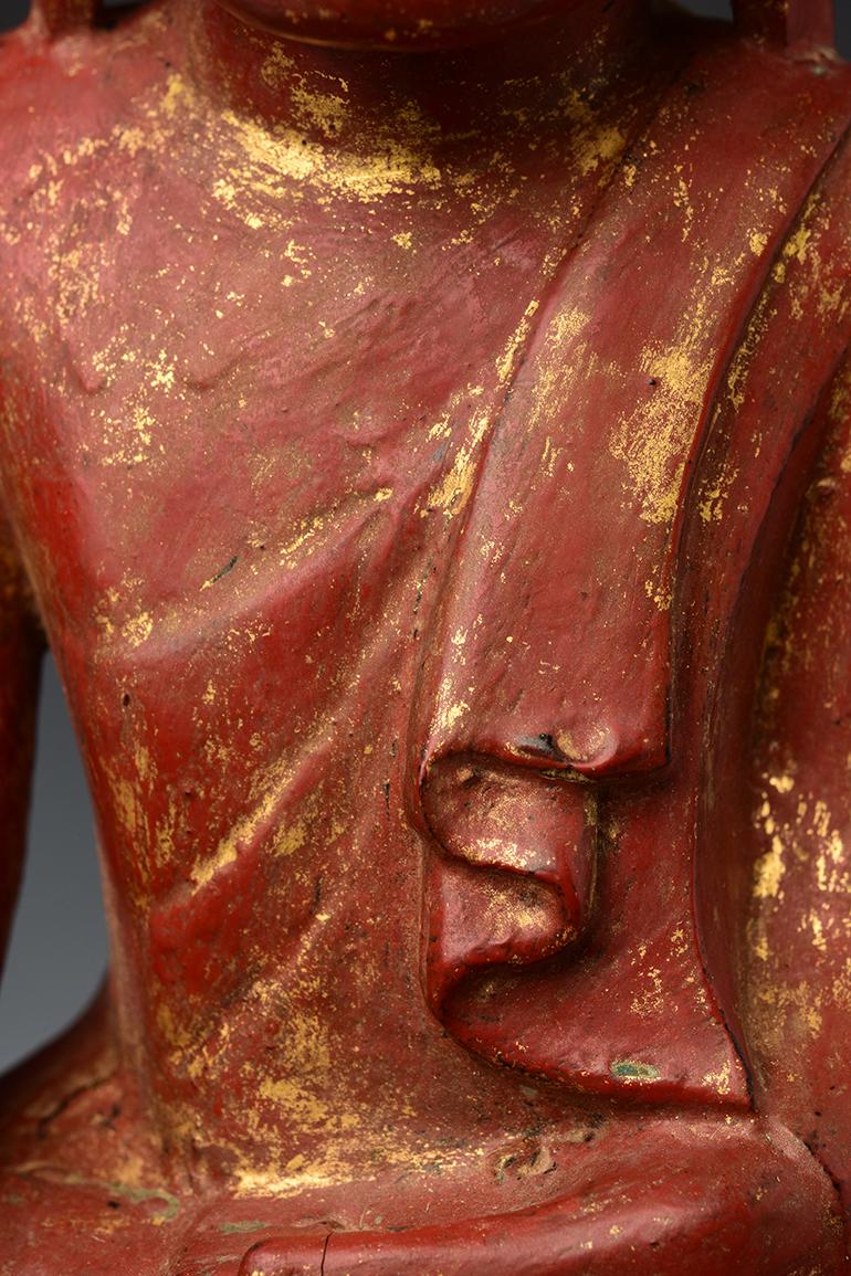 Hand-Carved 18th Century, Shan, Antique Burmese Wooden Seated Buddha