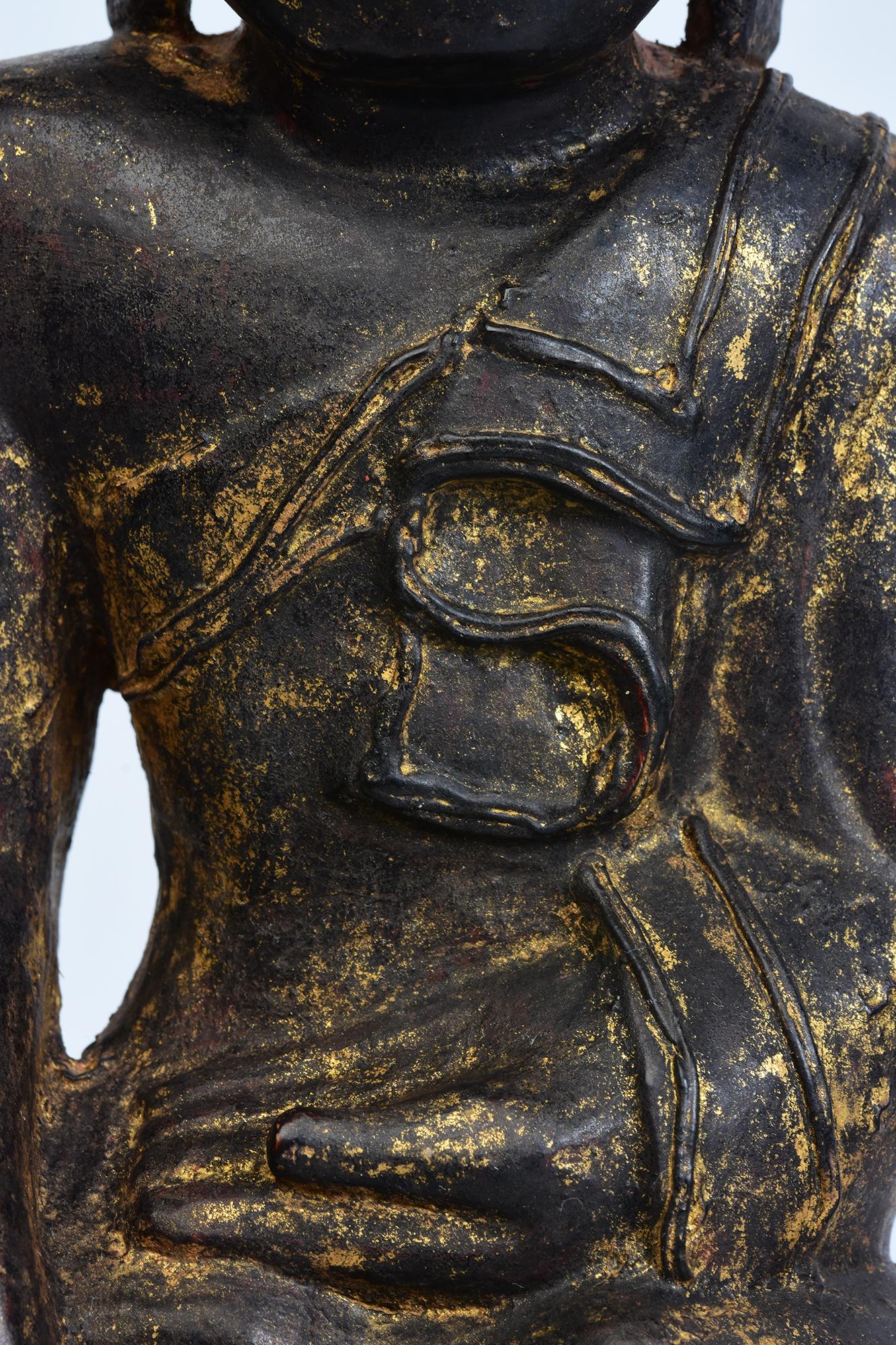 Hand-Carved 18th Century, Shan, Antique Burmese Wooden Seated Buddha For Sale