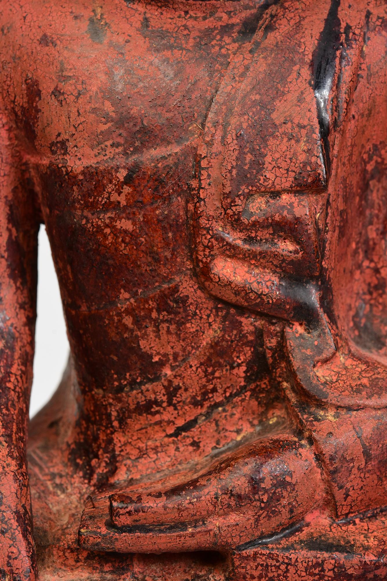 Hand-Carved 18th Century, Shan, Antique Burmese Wooden Seated Buddha For Sale