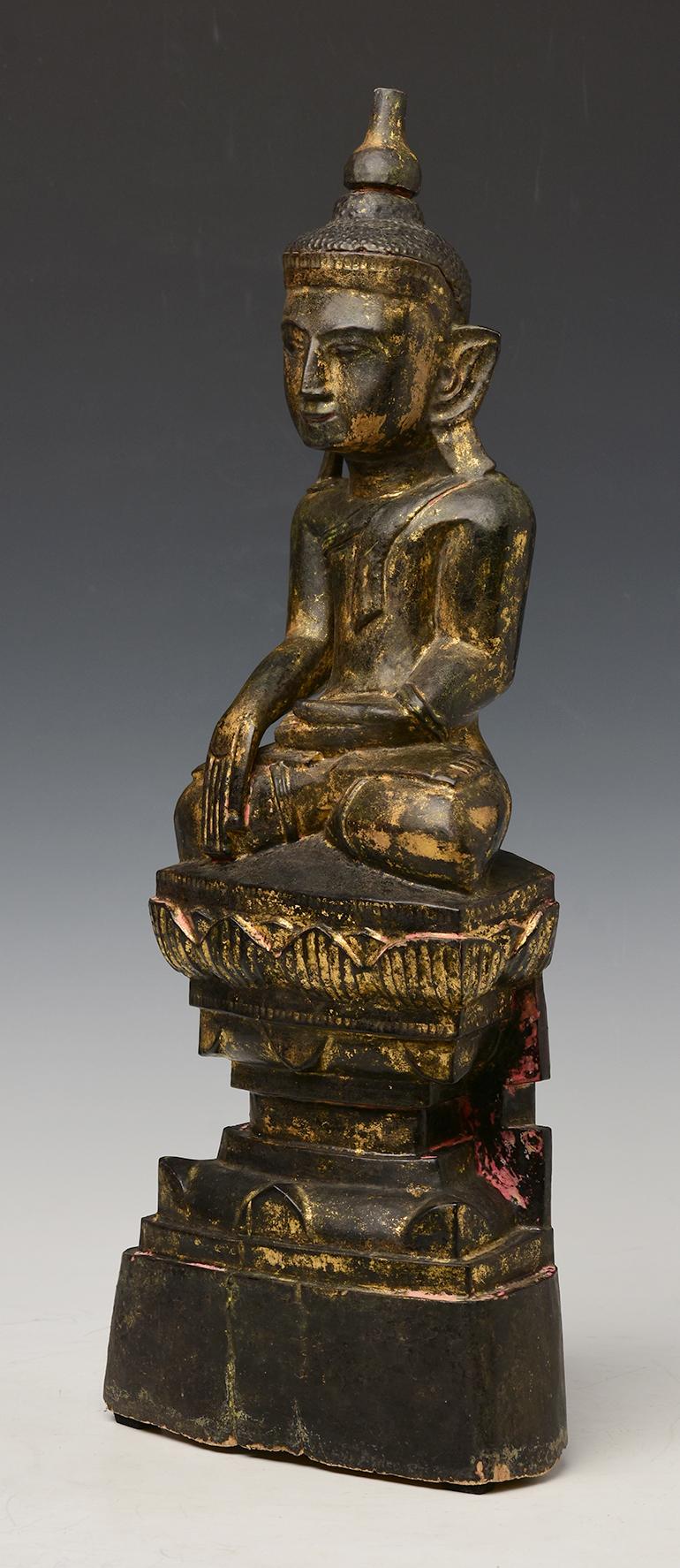 18th Century, Shan, Antique Burmese Wooden Seated Buddha 1