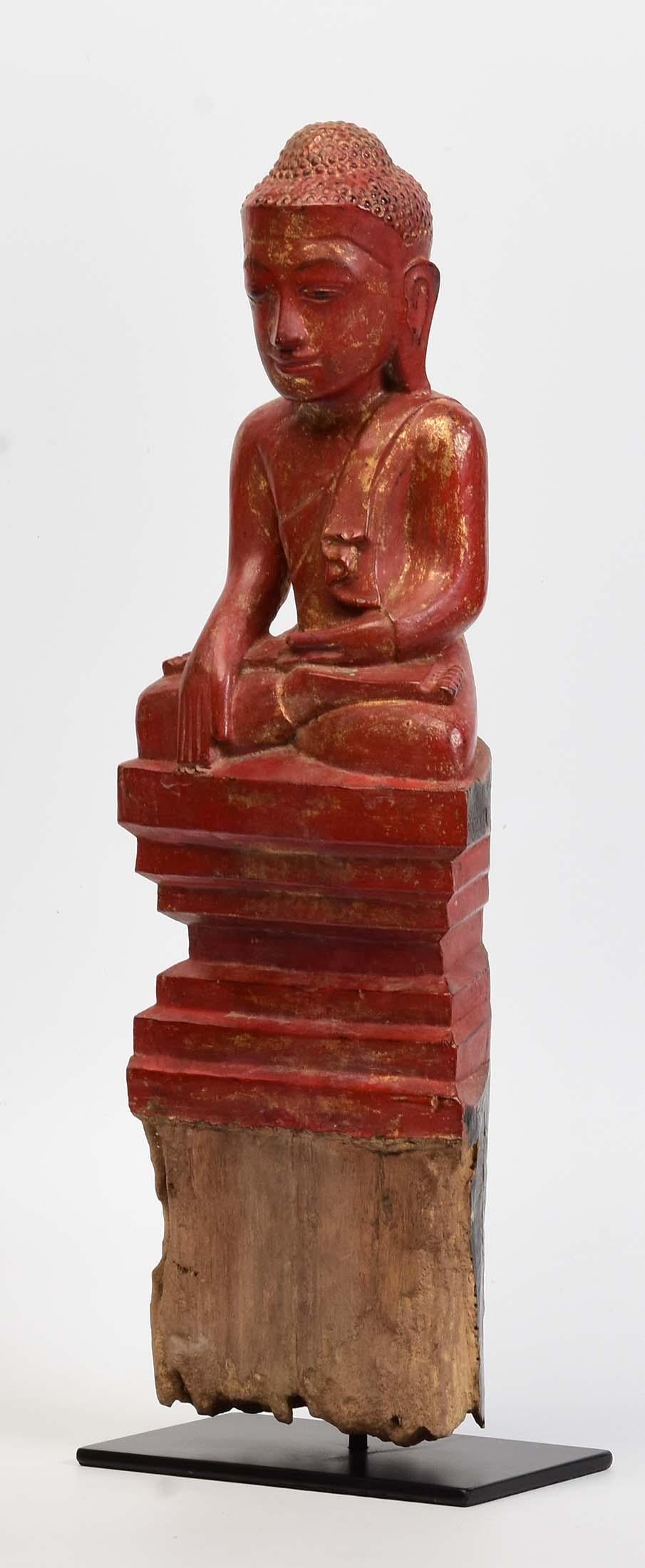 18th Century, Shan, Antique Burmese Wooden Seated Buddha 1