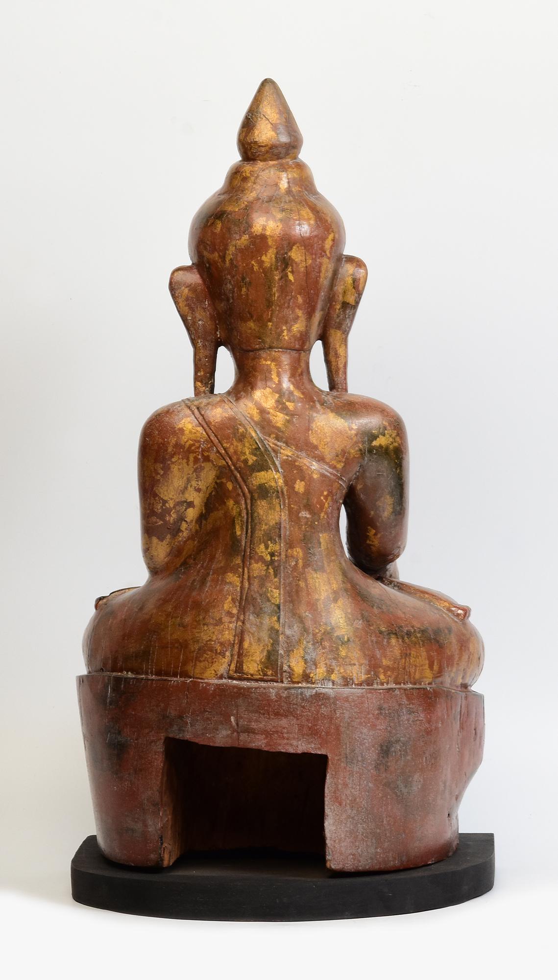 18th Century, Shan, Antique Burmese Wooden Seated Buddha For Sale 3