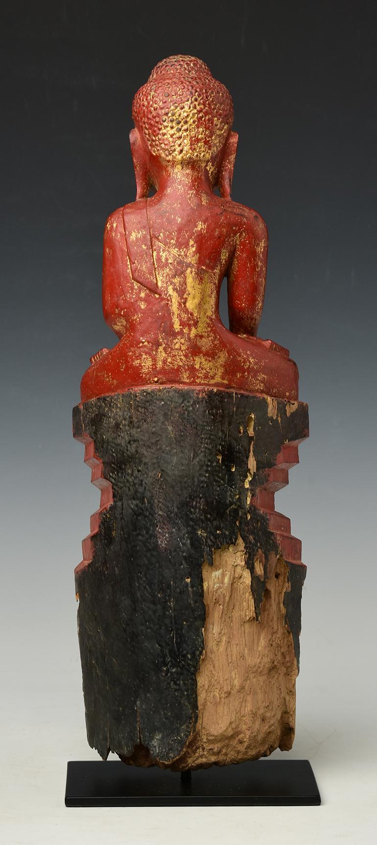 18th Century, Shan, Antique Burmese Wooden Seated Buddha 4