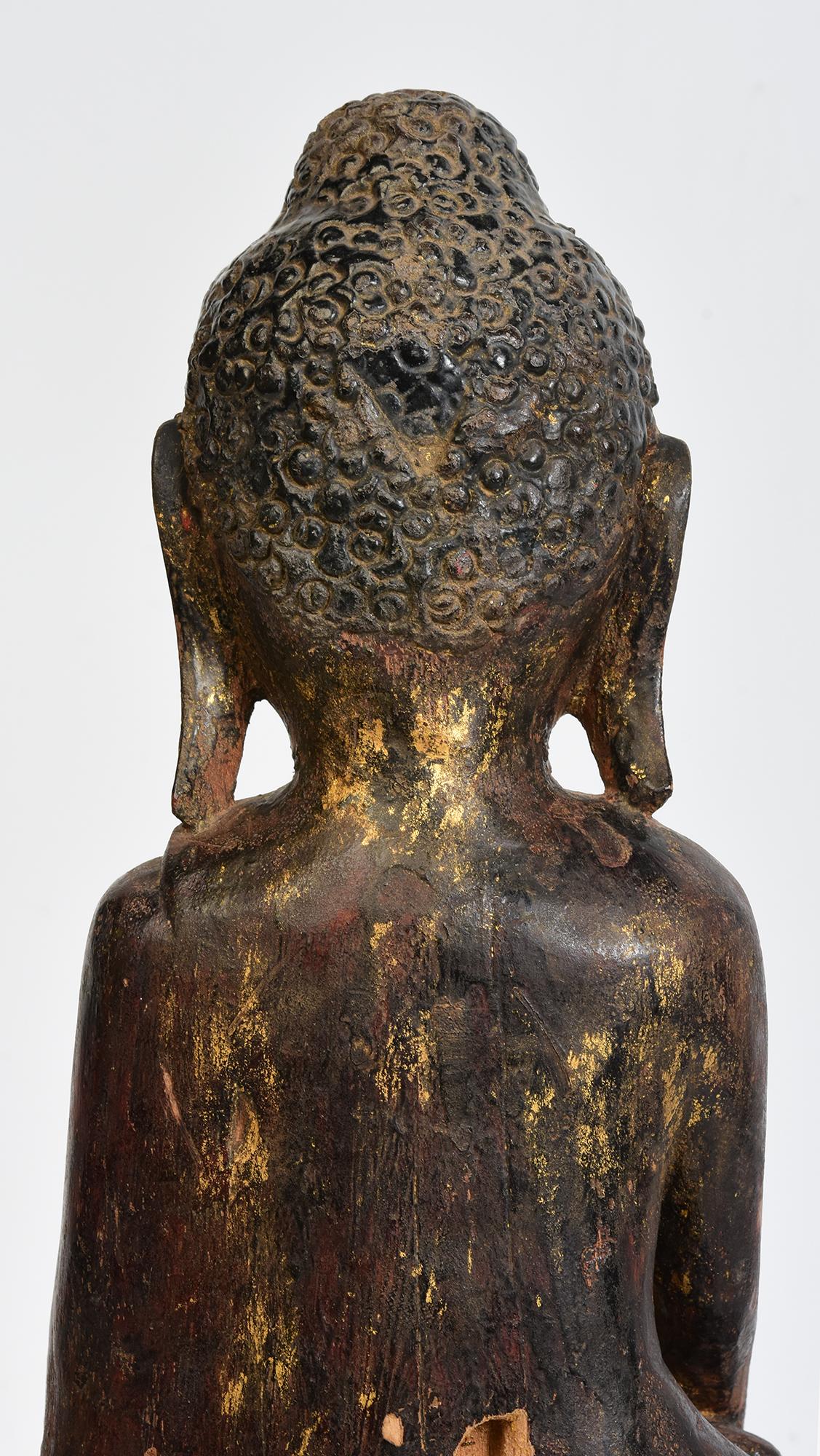 18th Century, Shan, Antique Burmese Wooden Seated Buddha For Sale 4