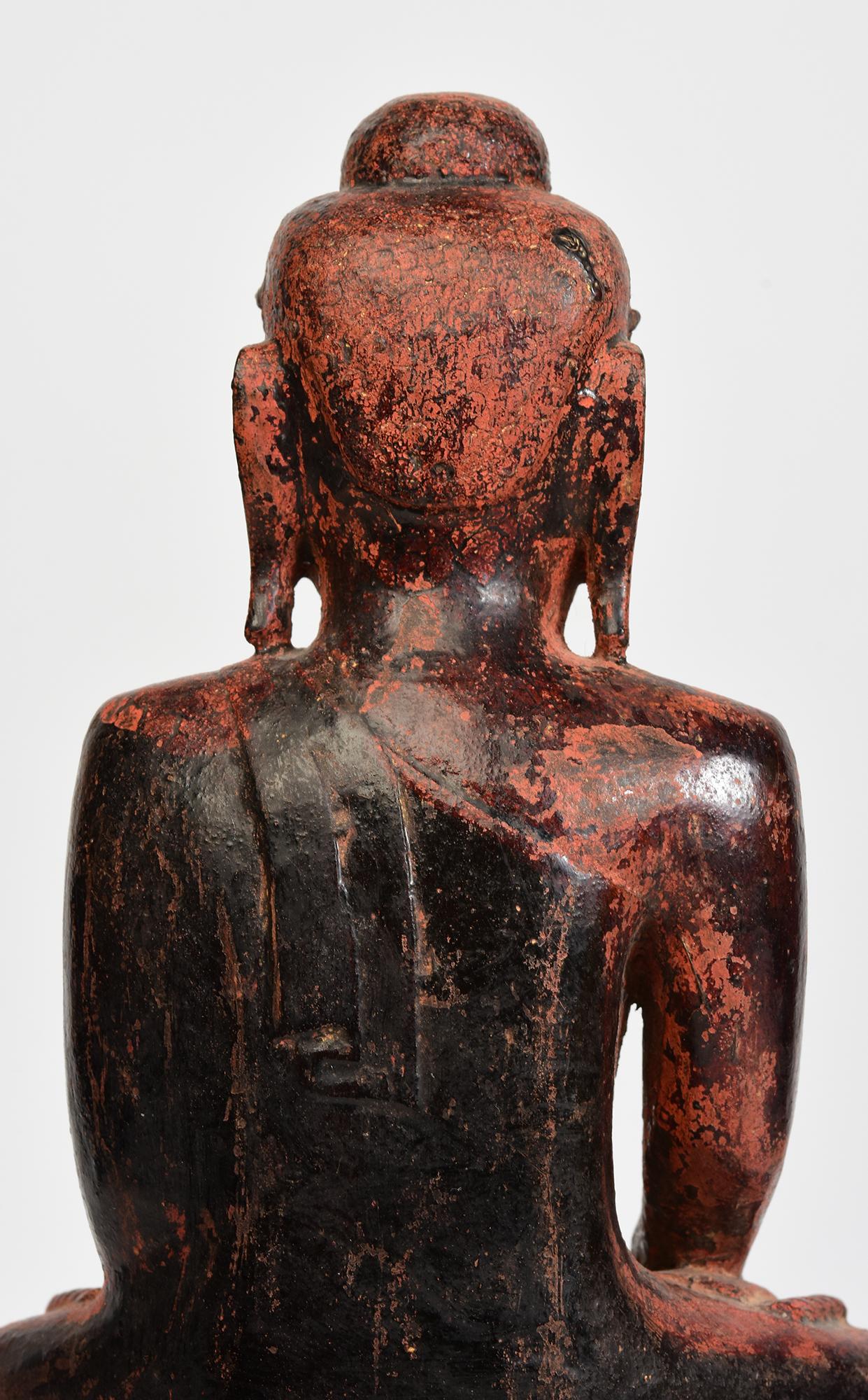 18th Century, Shan, Antique Burmese Wooden Seated Buddha For Sale 4