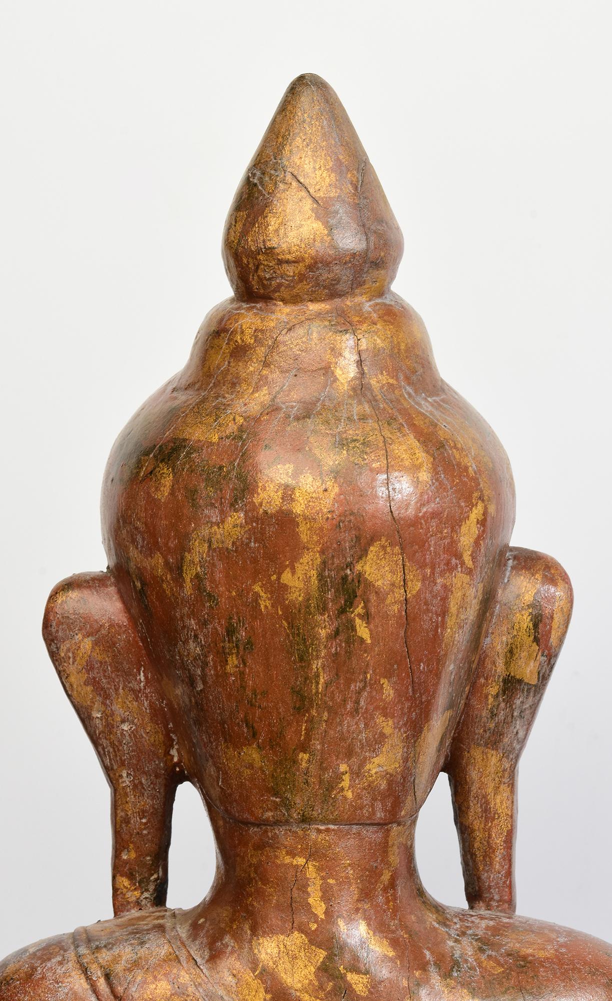 18th Century, Shan, Antique Burmese Wooden Seated Buddha For Sale 4