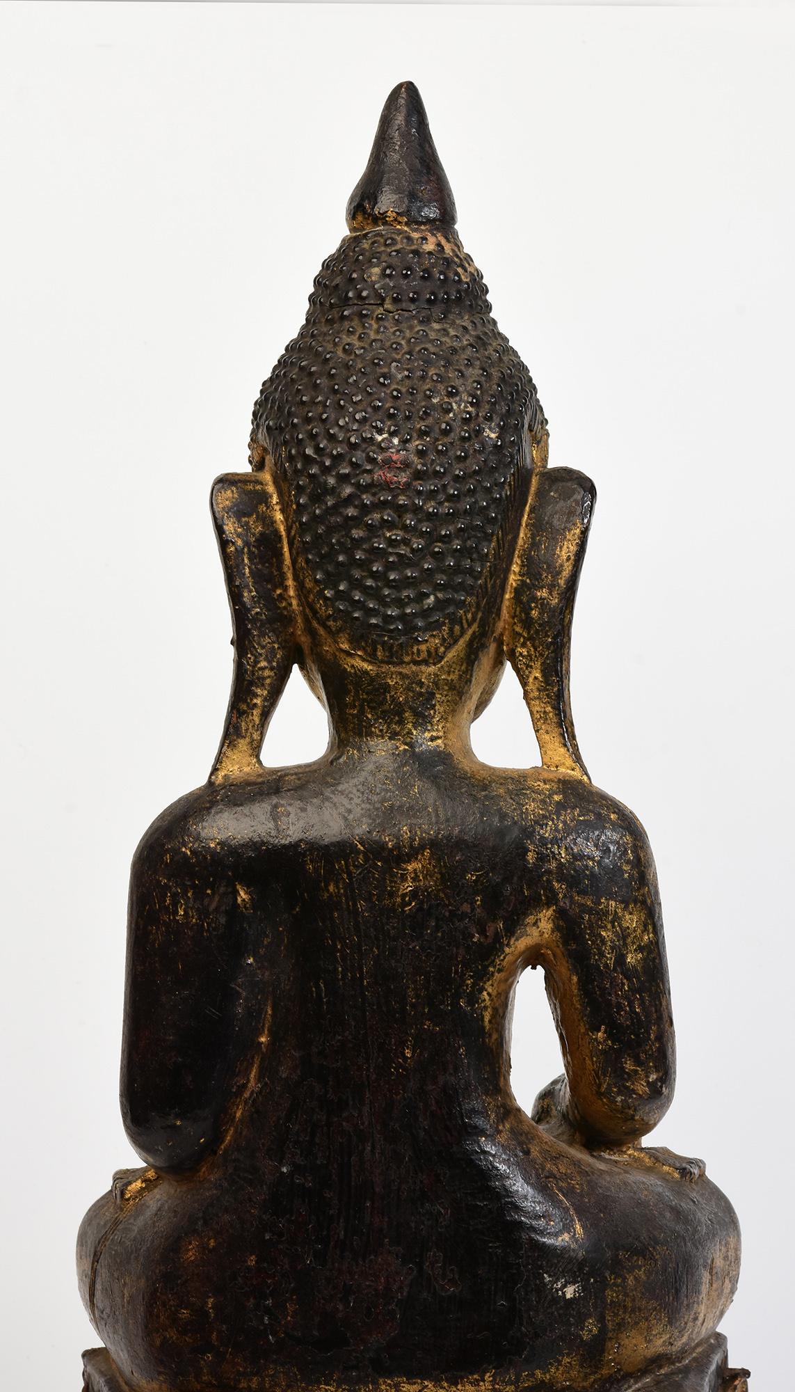 18th Century, Shan, Antique Burmese Wooden Seated Buddha For Sale 4