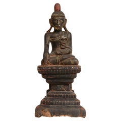 18th Century, Shan, Antique Burmese Wooden Seated Buddha