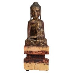 18th Century, Shan, Antique Burmese Wooden Seated Buddha