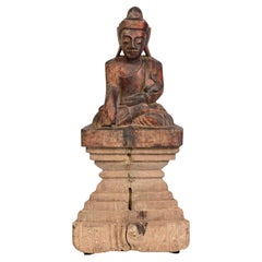 Bouddha assis en bois birman ancien Shan du 18ème siècle