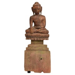 18th Century, Shan, Antique Burmese Wooden Seated Buddha