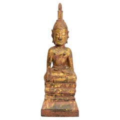 18th Century, Shan, Antique Burmese Wooden Seated Buddha