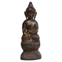 18th Century, Shan, Antique Burmese Wooden Seated Buddha